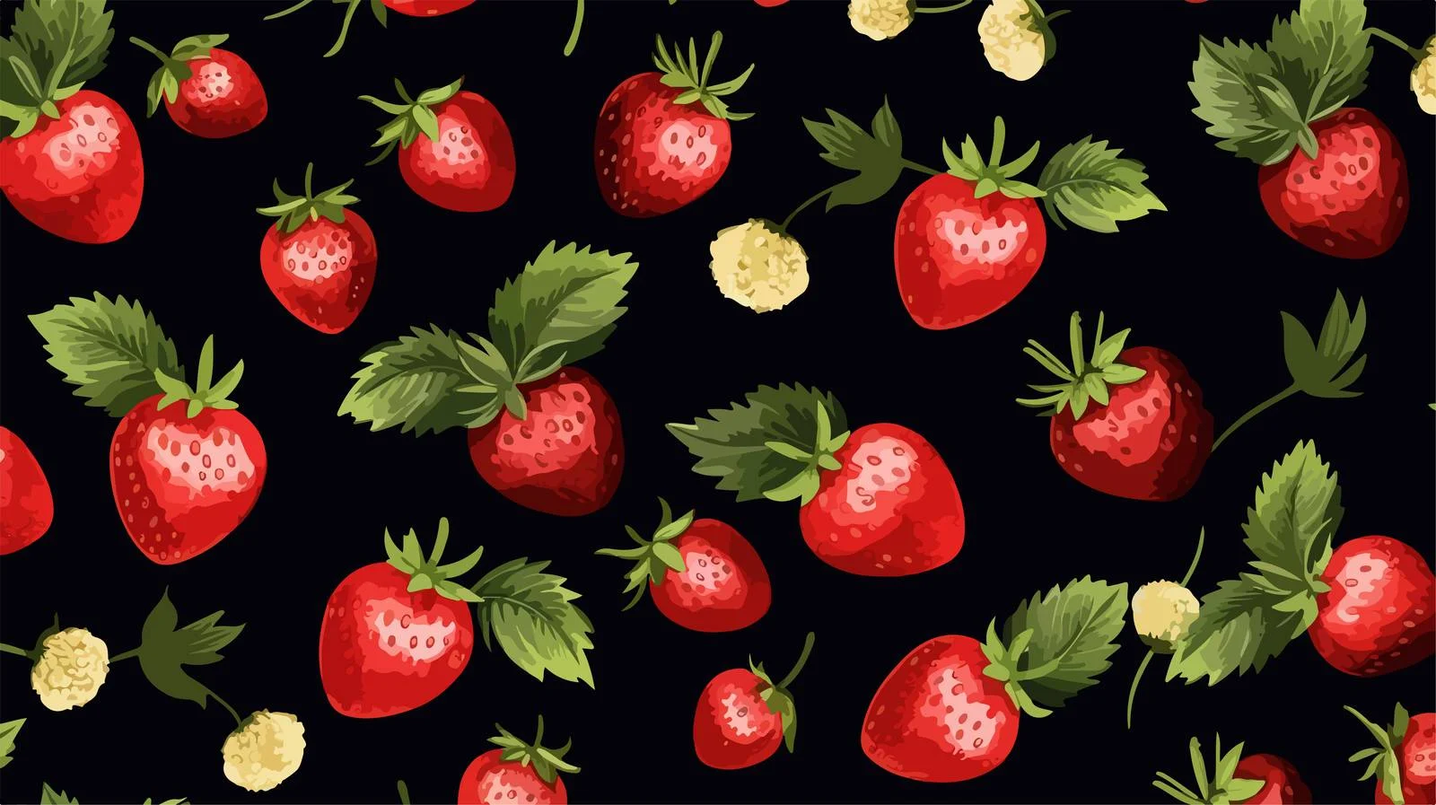 Elegant Strawberry Seamless Pattern on Black — free download from Dotvec