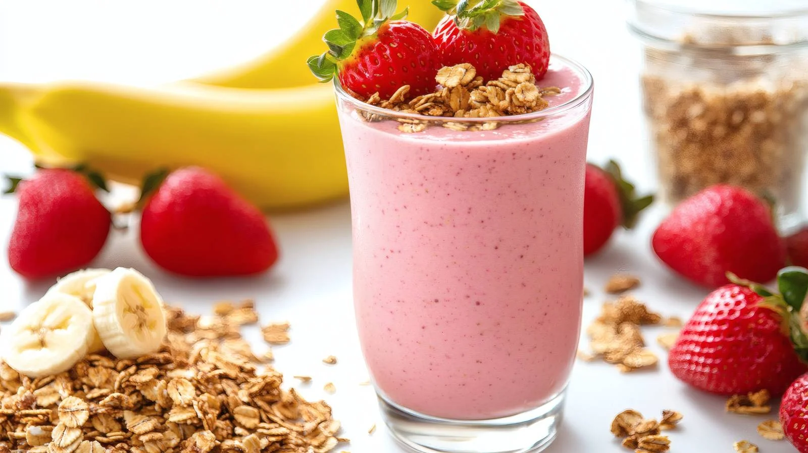Delicious Strawberry Banana Smoothie with Granola — free download from Dotvec