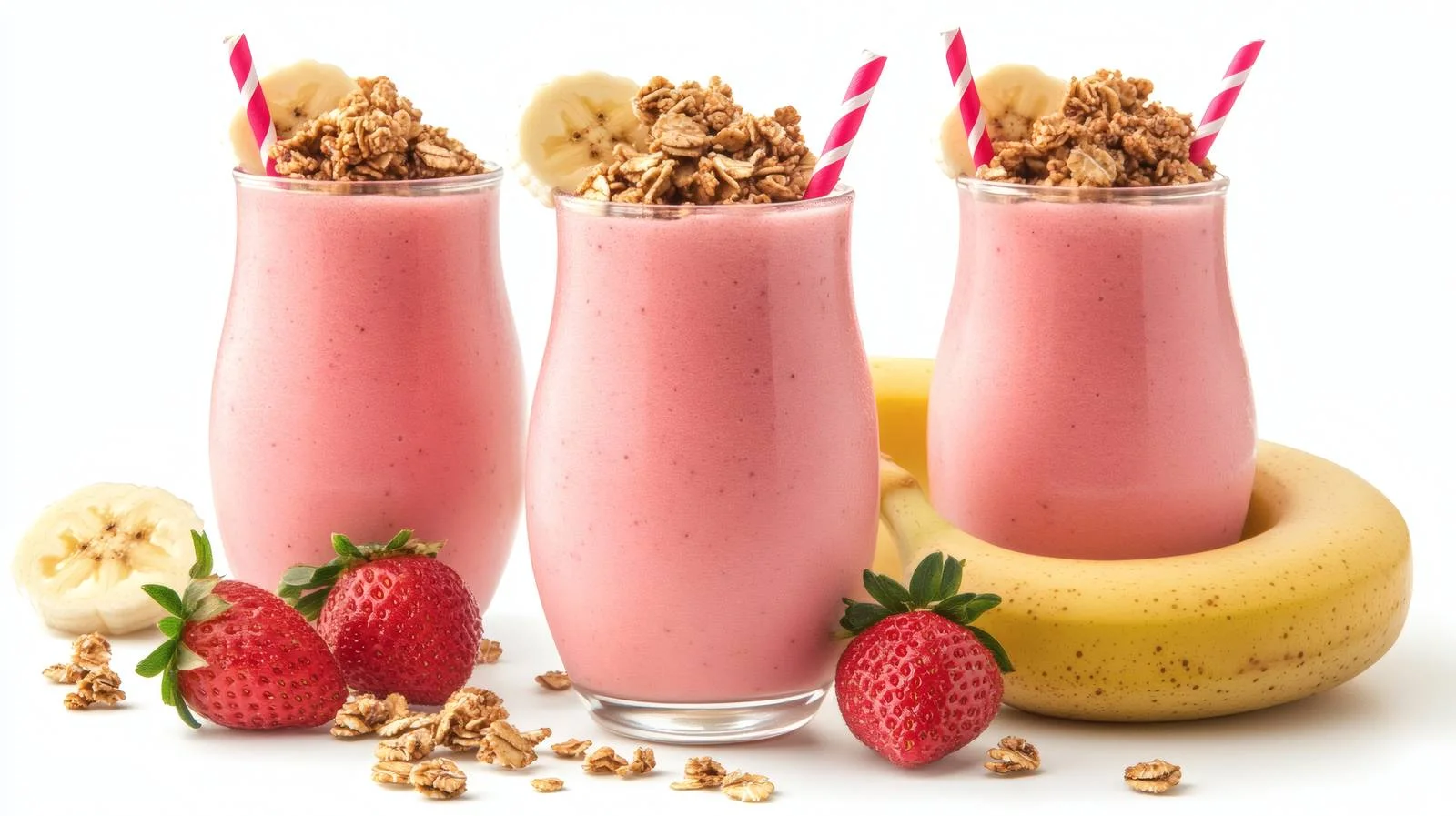 Delicious Strawberry Banana Smoothie with Granola — free download from Dotvec