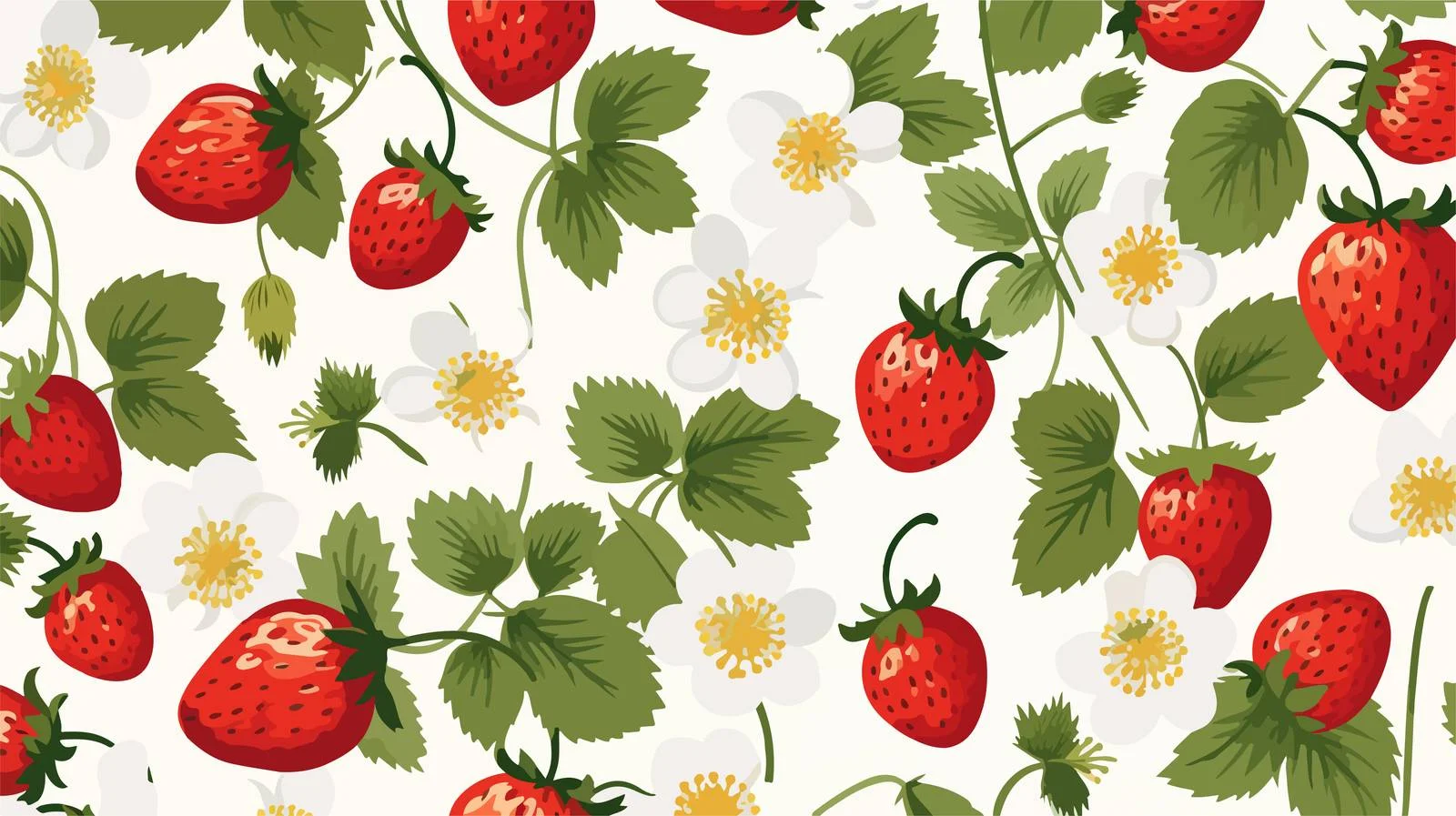 Strawberry & Flowers Seamless Pattern Design — free download from Dotvec