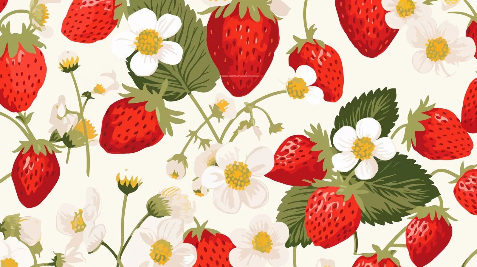 Botanical seamless pattern with strawberries and flowers — free download from Dotvec