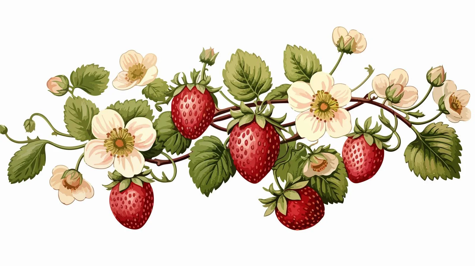 Vibrant Strawberry Branch with Blossoms — free download from Dotvec