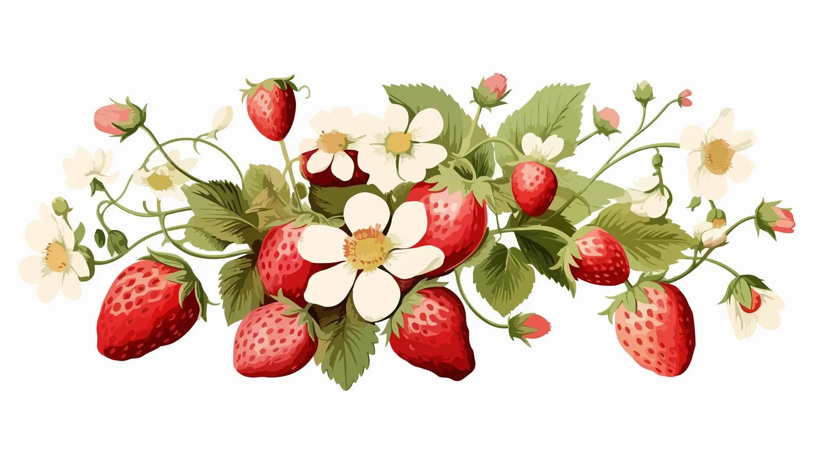 Elegant Strawberry Branch with Berries and Blossoms — free download from Dotvec