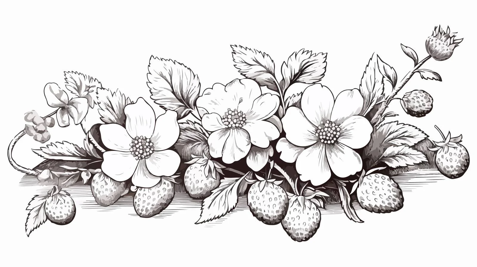 Vibrant Strawberry Branch with Berries and Flowers — free download from Dotvec