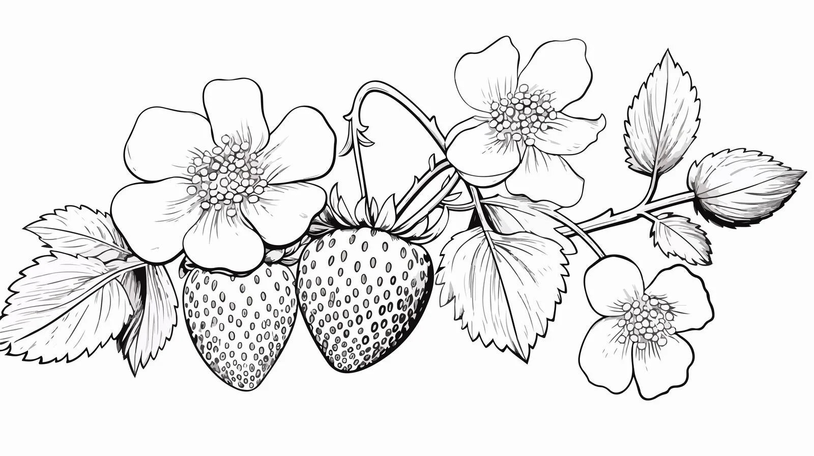 Lush Strawberry Branch with Blooming Flowers — free download from Dotvec