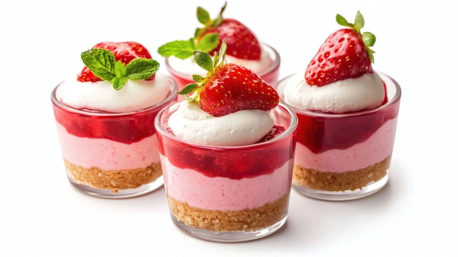 Exquisite Strawberry Cheesecake Glasses on White — free download from Dotvec