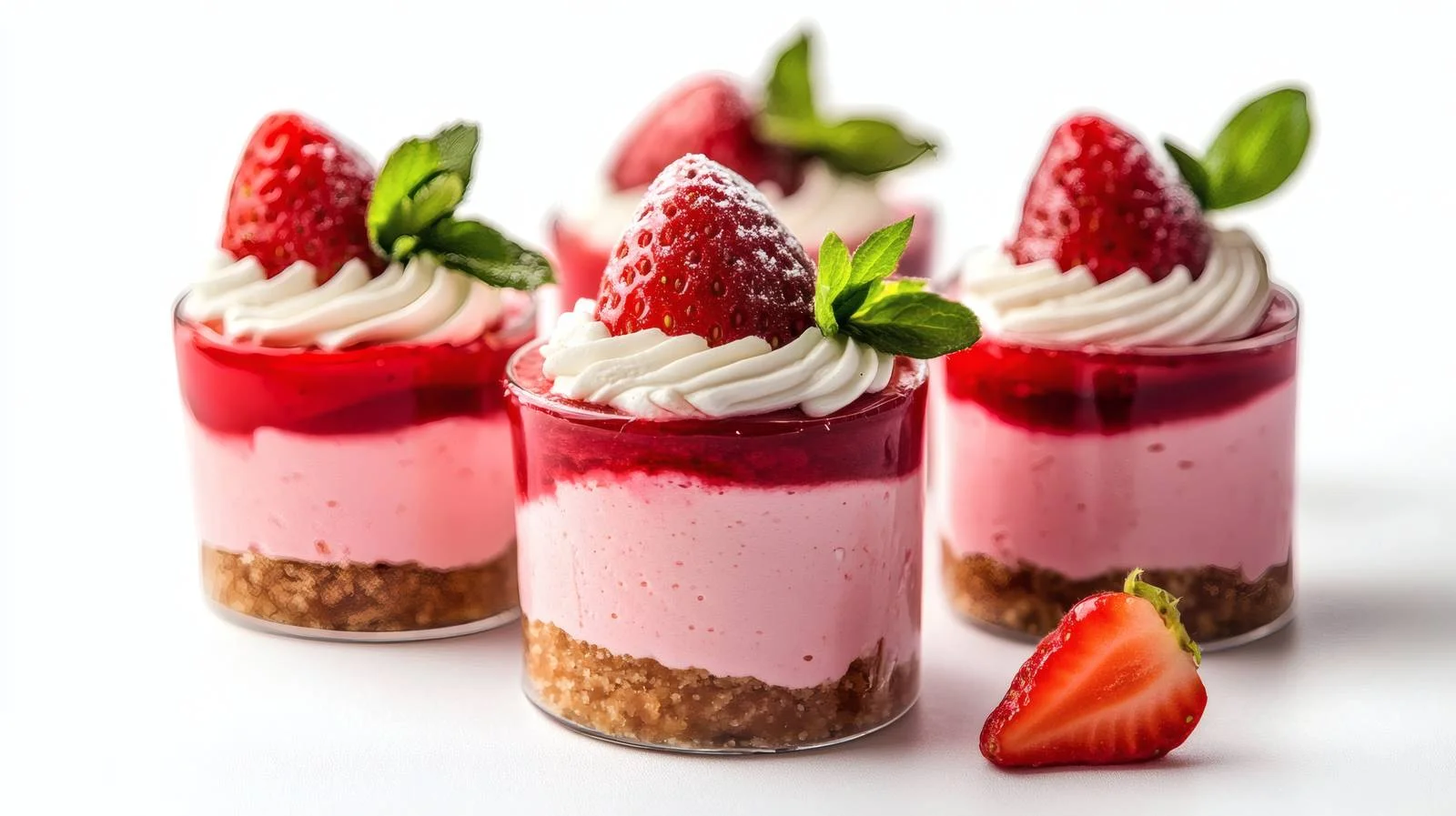 Exquisite Strawberry Cheesecake in Isolated Glasses — free download from Dotvec