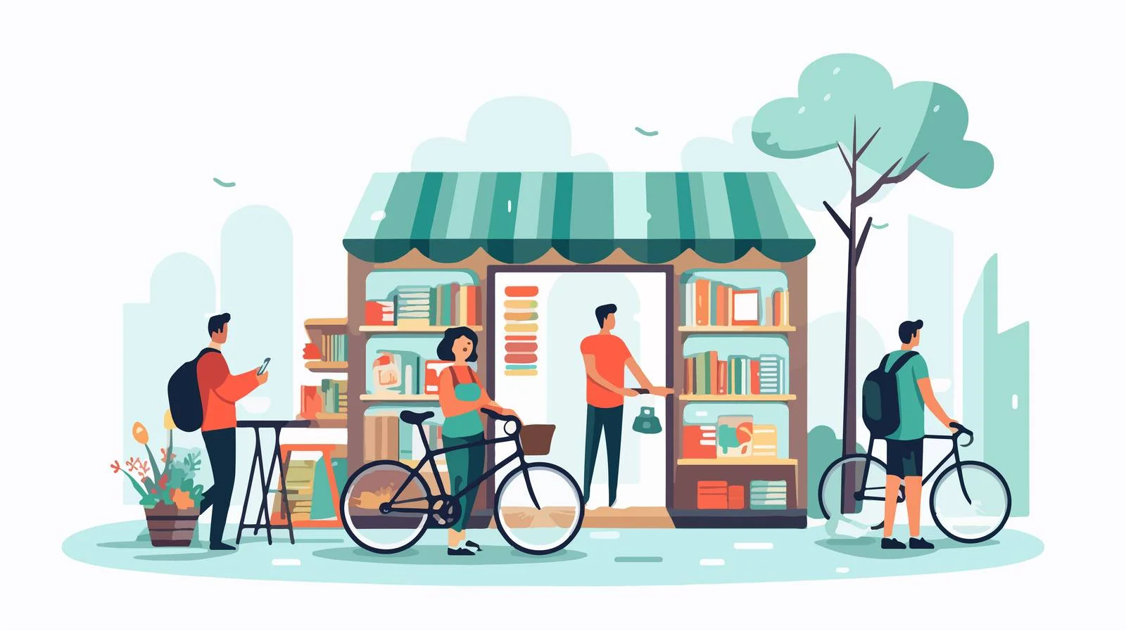 Urban Book Kiosk with Literature Illustration — free download from Dotvec