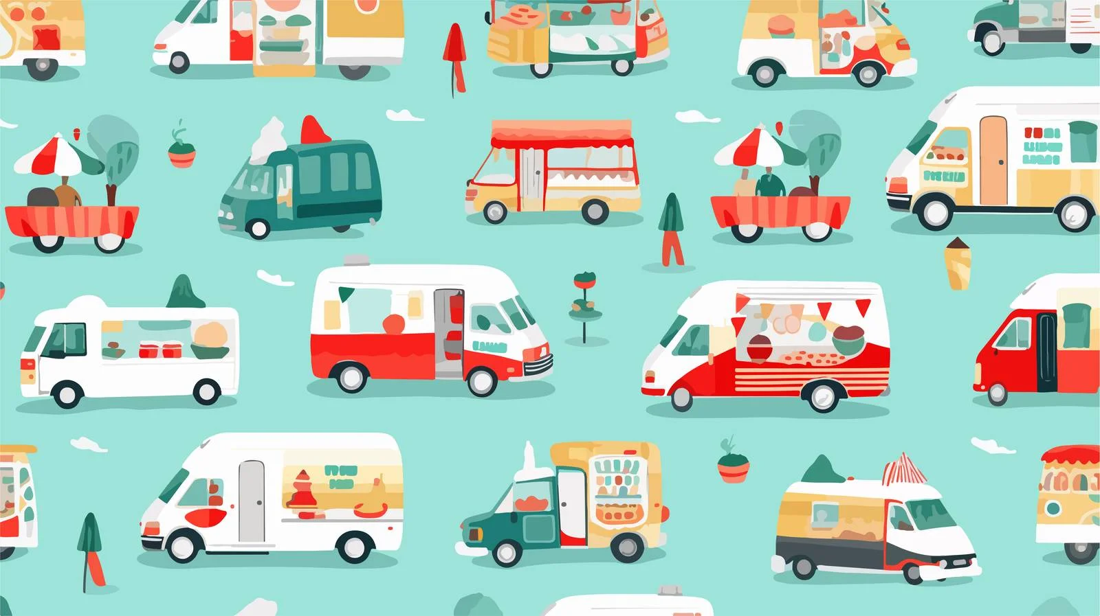Vibrant Outdoor Street Food Trucks Pattern Design — free download from Dotvec