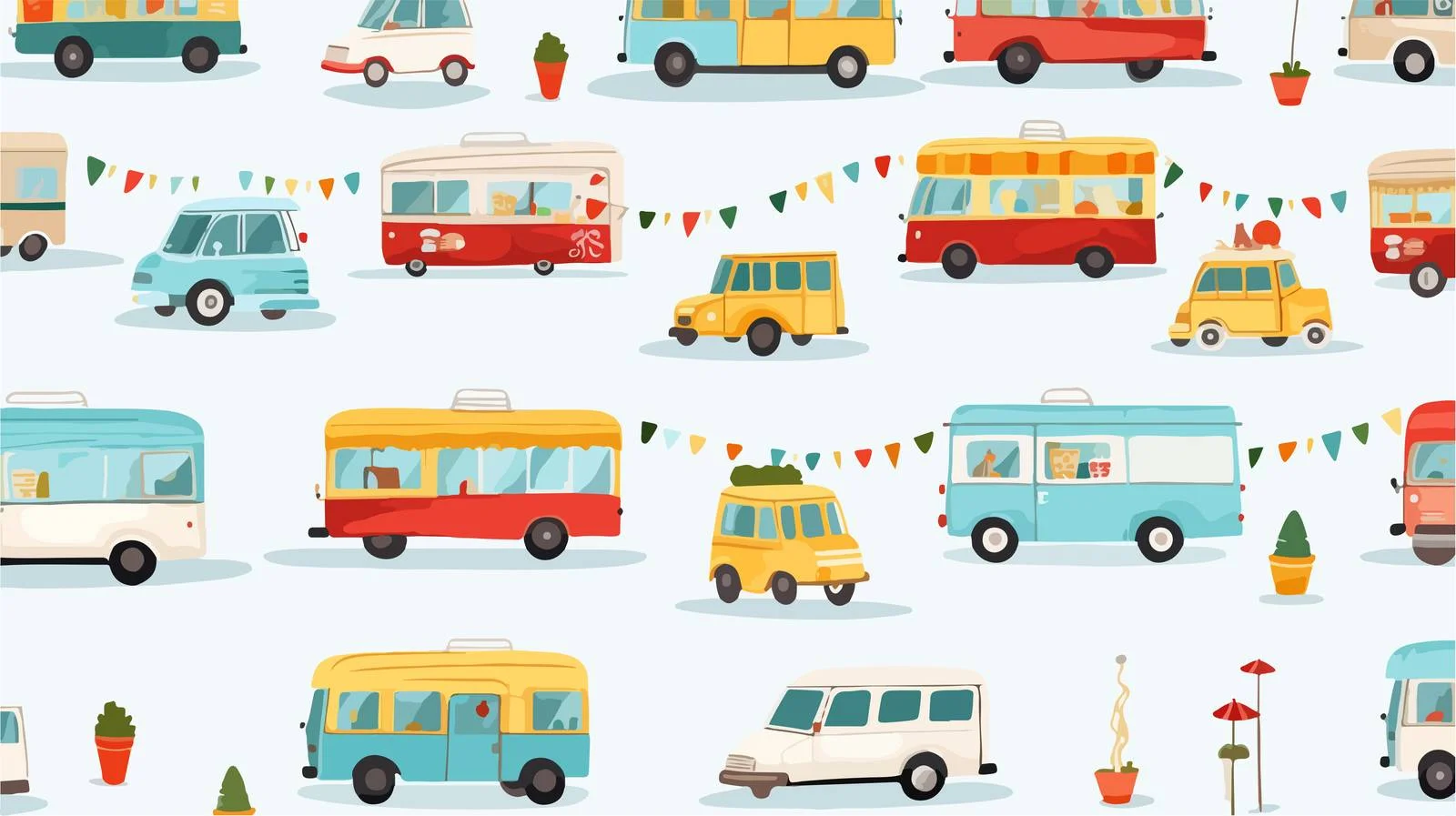 Vibrant Outdoor Street Food Trucks Pattern Design — free download from Dotvec
