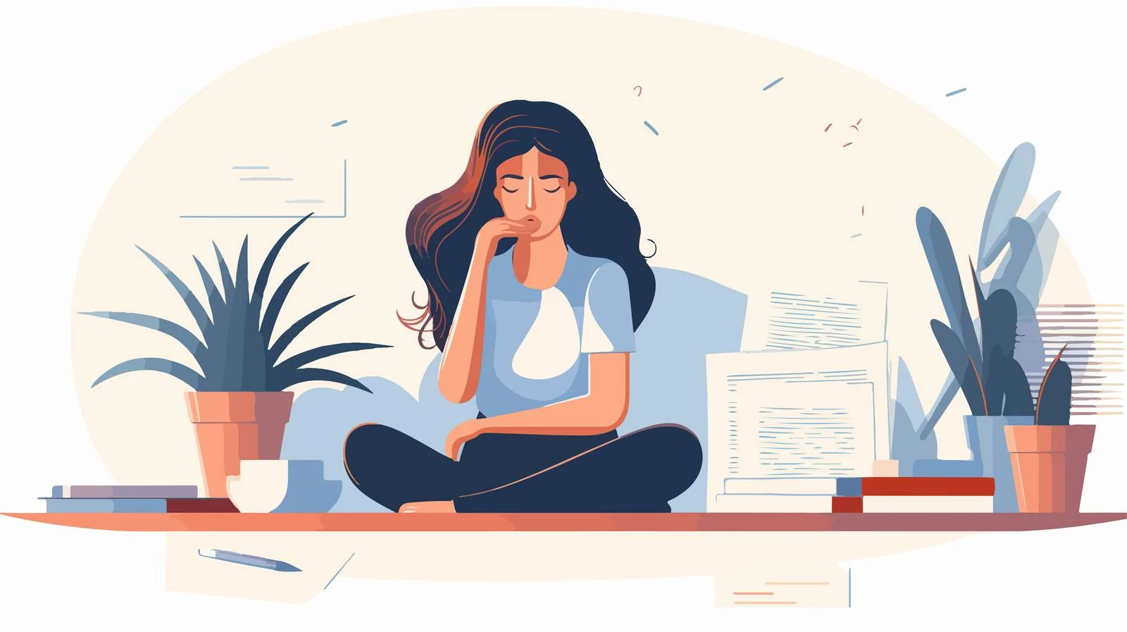 Anxious woman overwhelmed by document stress — free download from Dotvec