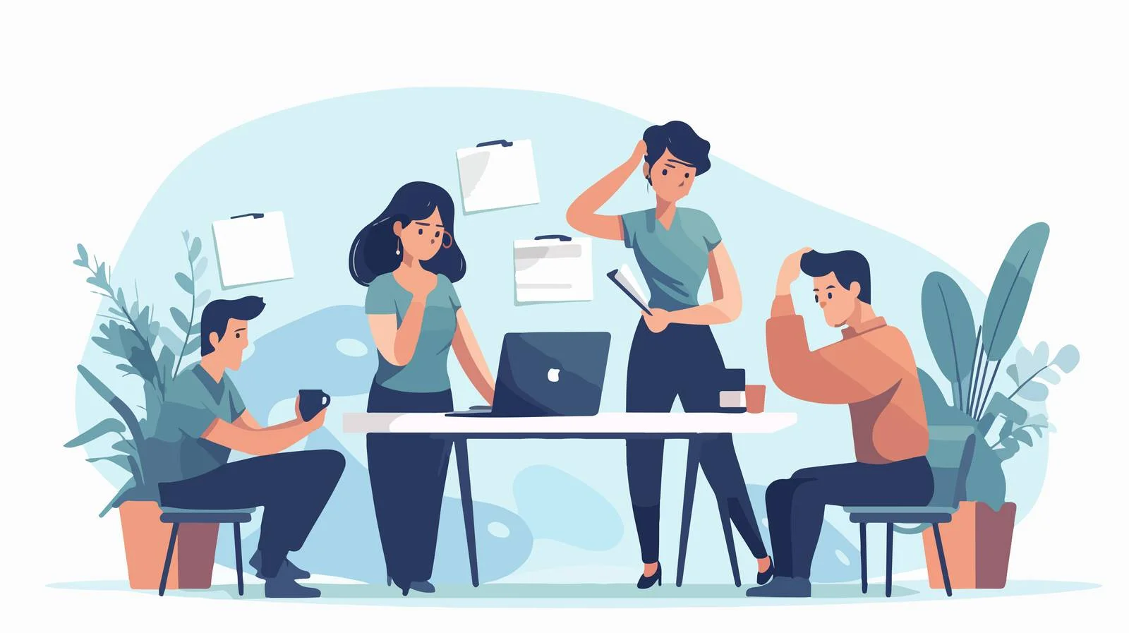 Woman distressed by missed deadline, frustrated coworker — free download from Dotvec