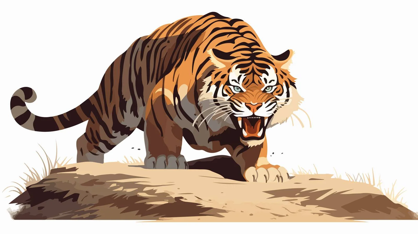 Fierce Striped Tiger Crawling and Roaring — free download from Dotvec