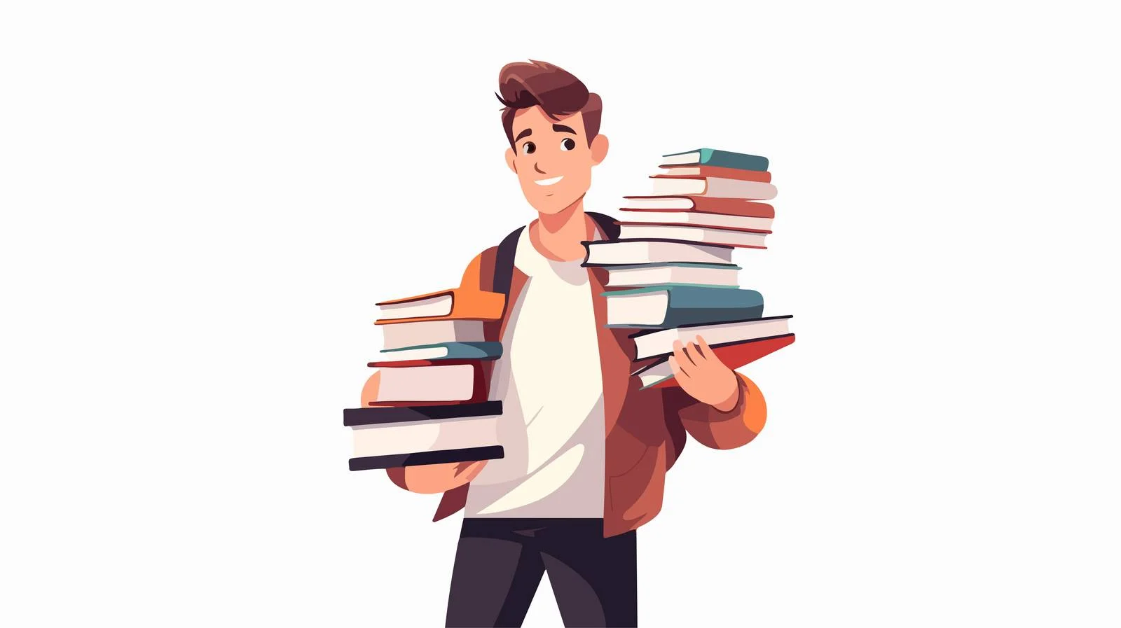 Enthusiastic Student with Piled Books Smiling — free download from Dotvec