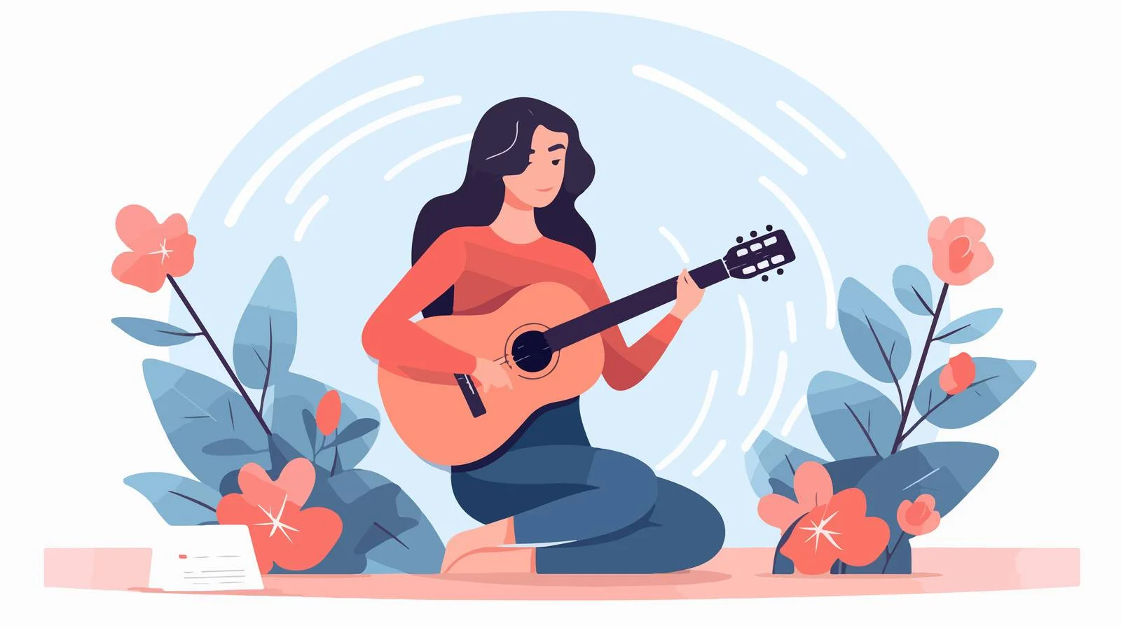 Student performing acoustic guitar during online lesson — free download from Dotvec