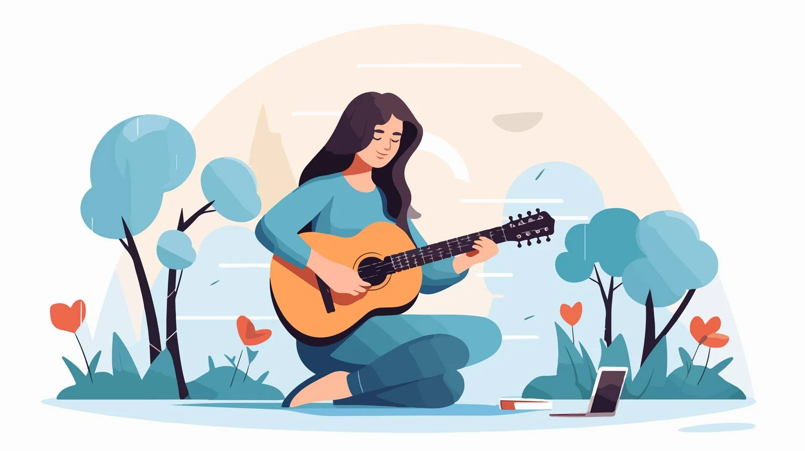 Virtual music lesson with student on guitar — free download from Dotvec