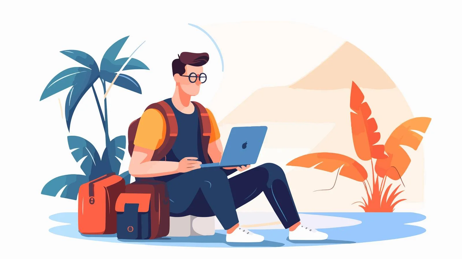 Cheerful student with laptop and bag — free download from Dotvec