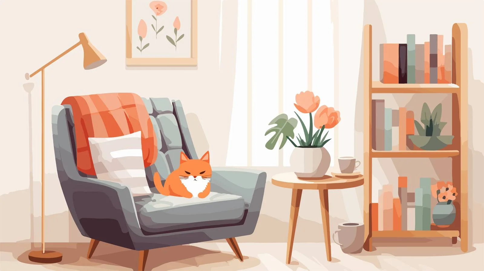 Modern Cozy Room Interior Vector Illustration — free download from Dotvec