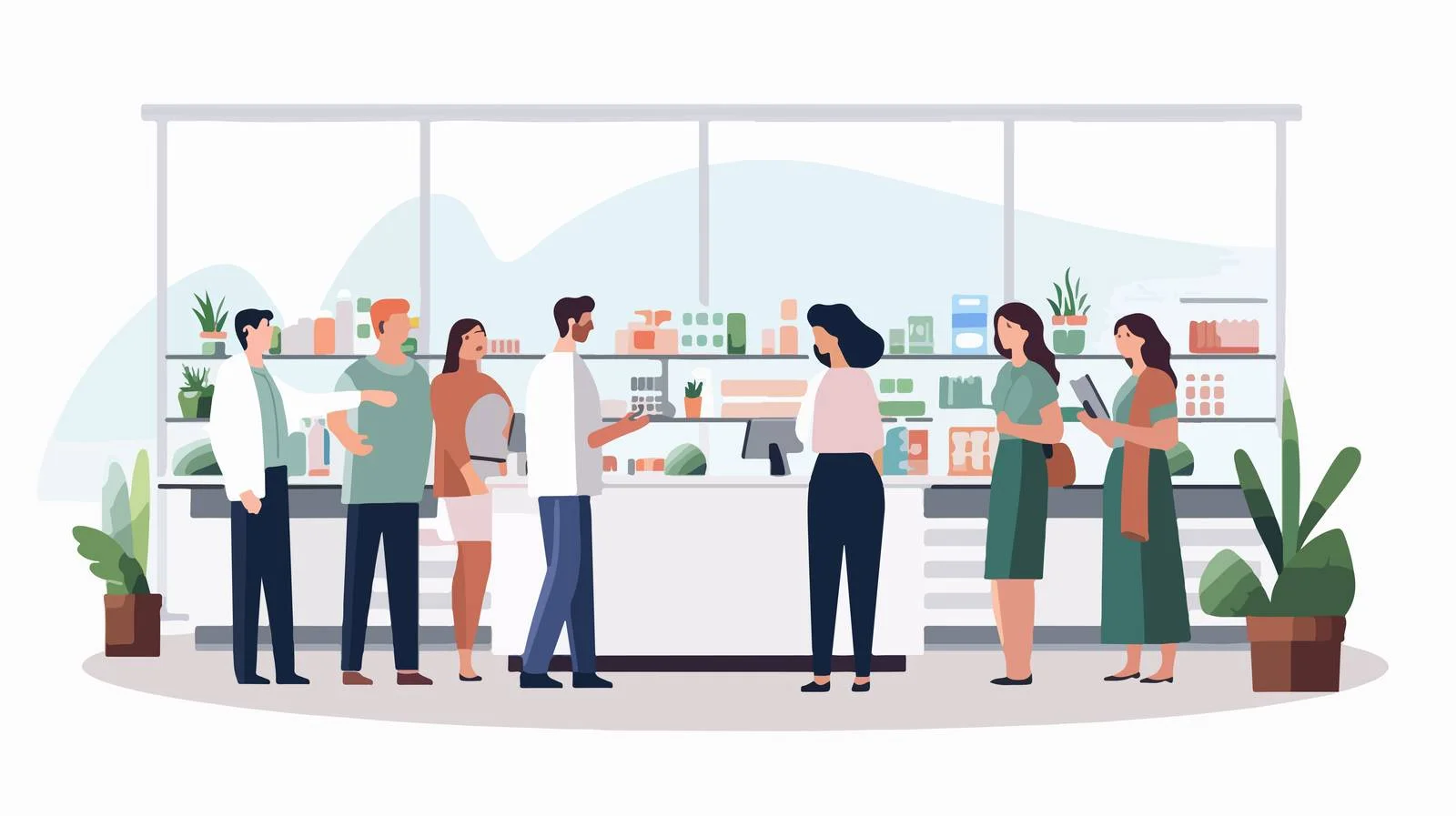 Fashionable lady purchasing medicine at pharmacy — free download from Dotvec