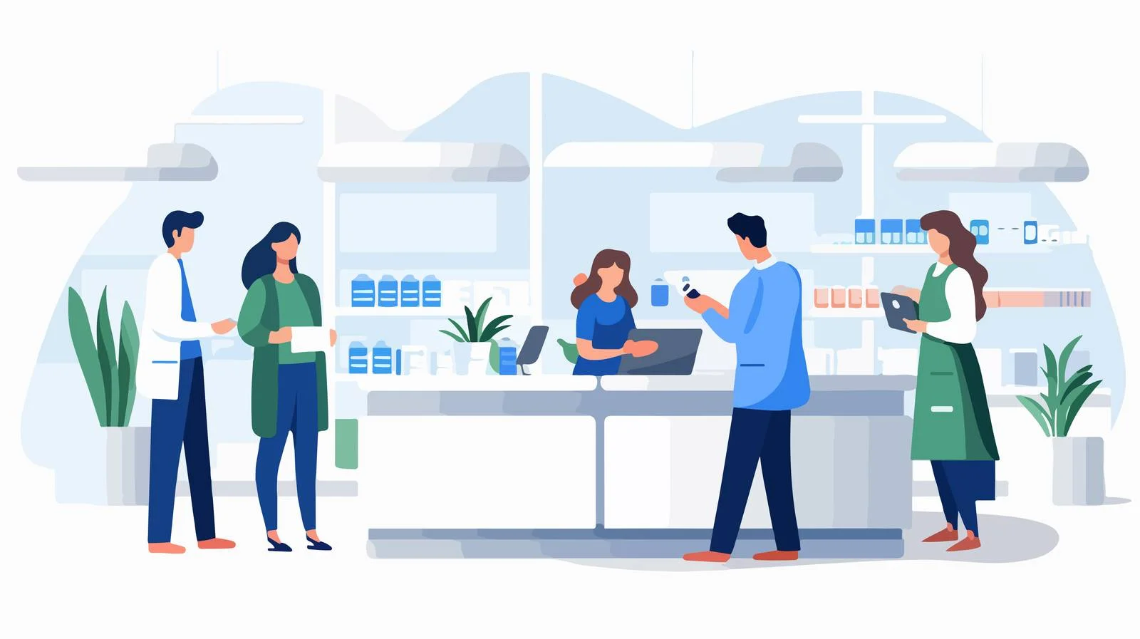 Fashionable lady purchasing medicine seeking advice — free download from Dotvec