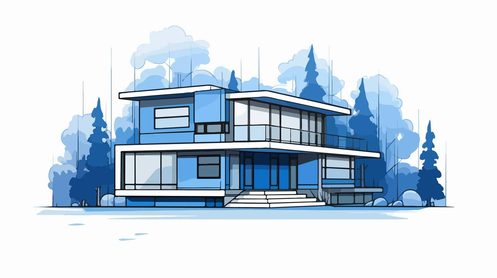 Modern Suburban Home with Panoramic Windows — free download from Dotvec
