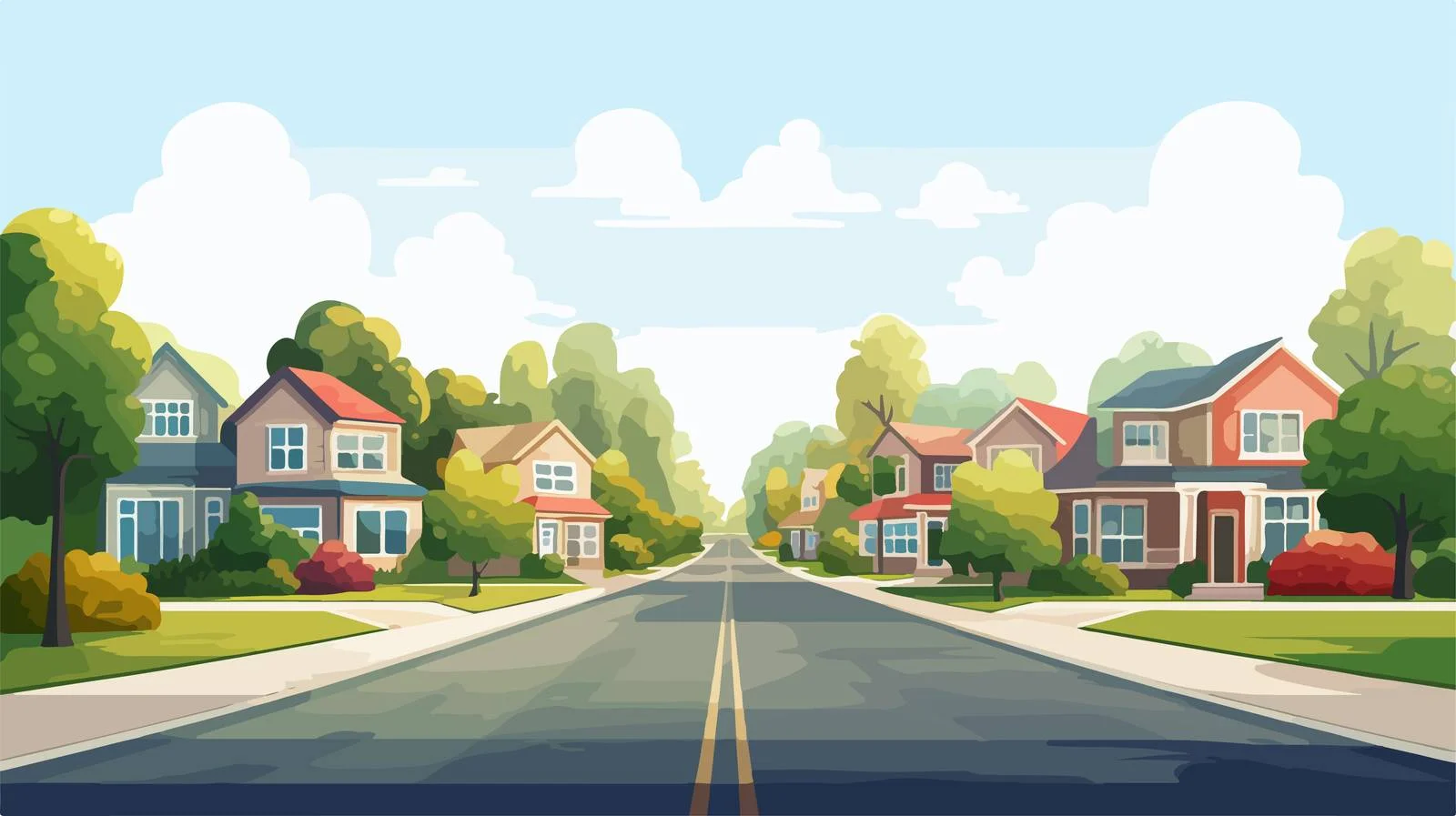 Quaint Suburban Neighborhood with Houses and Road — free download from Dotvec