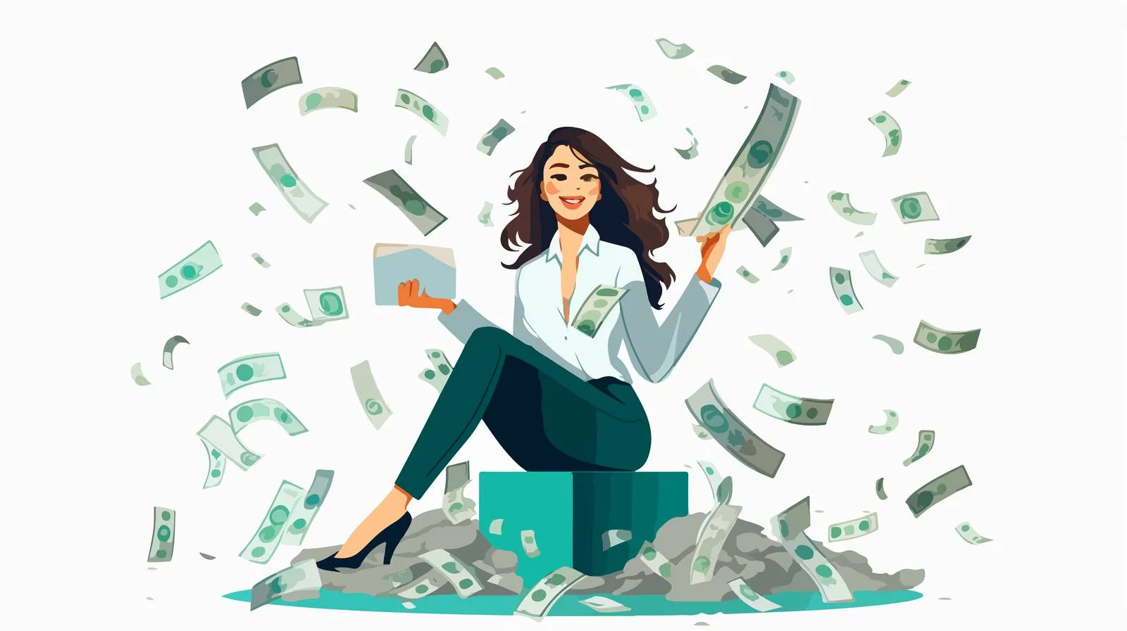 Empowered woman calculating income on laptop — free download from Dotvec
