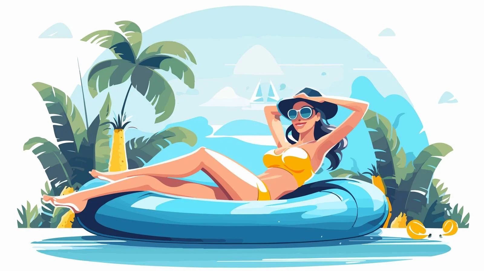 Serene Summer Banner: Woman Swimming Blissfully — free download from Dotvec