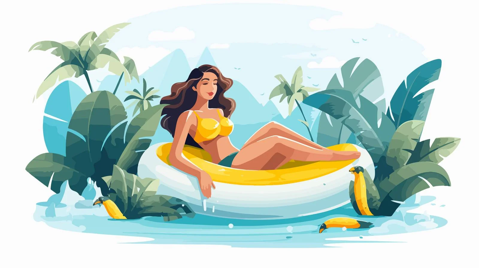 Sunny Beach Banner Featuring Bikini-Clad Woman — free download from Dotvec