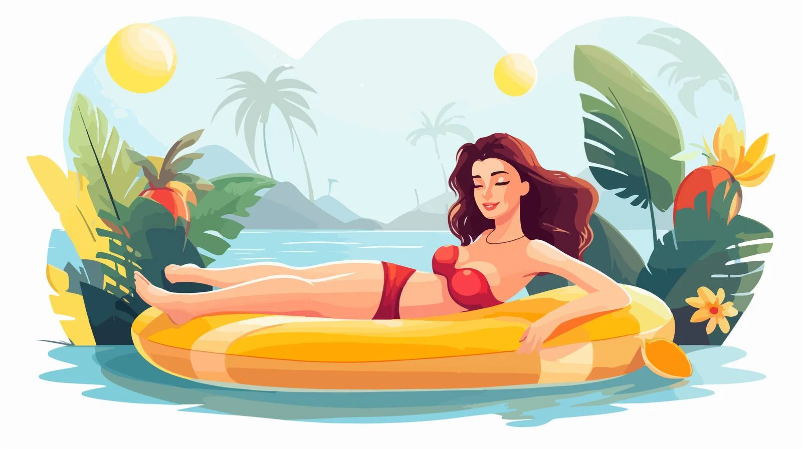 Summer Beach Banner with Relaxing Bikini Woman — free download from Dotvec