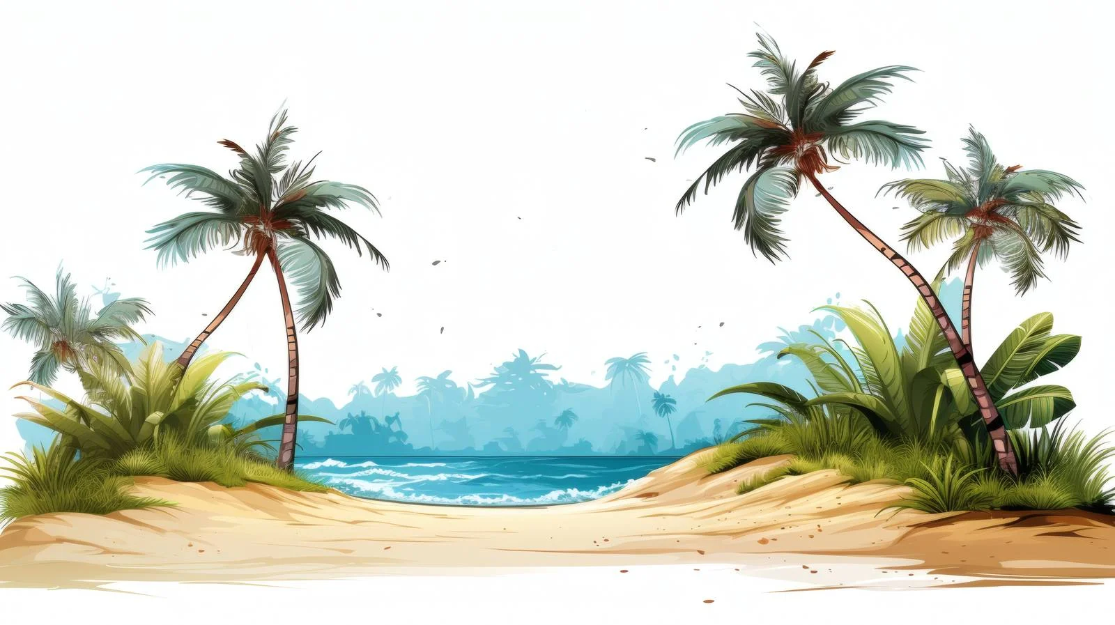 Serene Summer Beach on White Background — free download from Dotvec