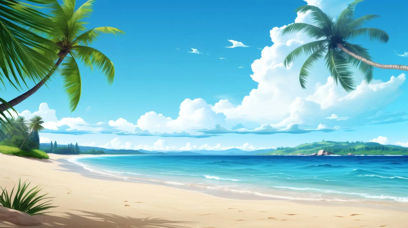 Sunny Beach Scene on White Background — free download from Dotvec