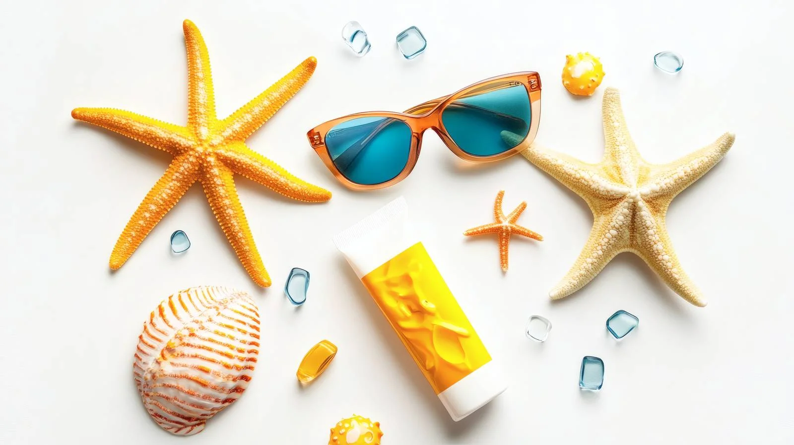 Tropical Beach Essentials with Sunblock and Starfish — free download from Dotvec