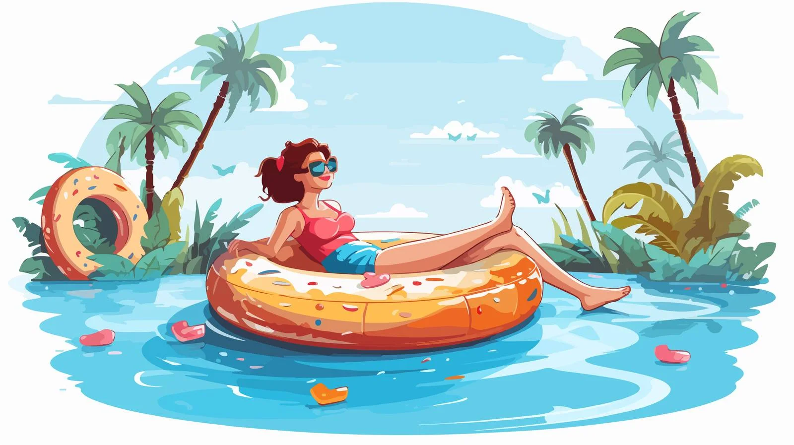 Summer Beach Banner with Woman Relaxing — free download from Dotvec