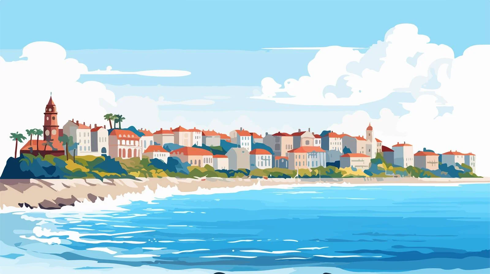 Scenic Coastal Townscape with Majestic Castle — free download from Dotvec