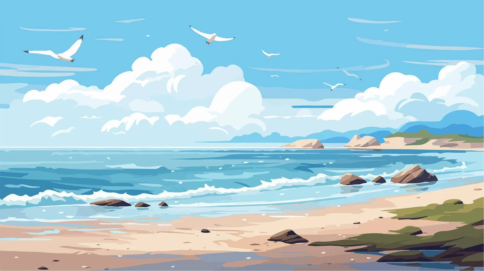 Serene Coastal Beachscape under Summer Sky — free download from Dotvec