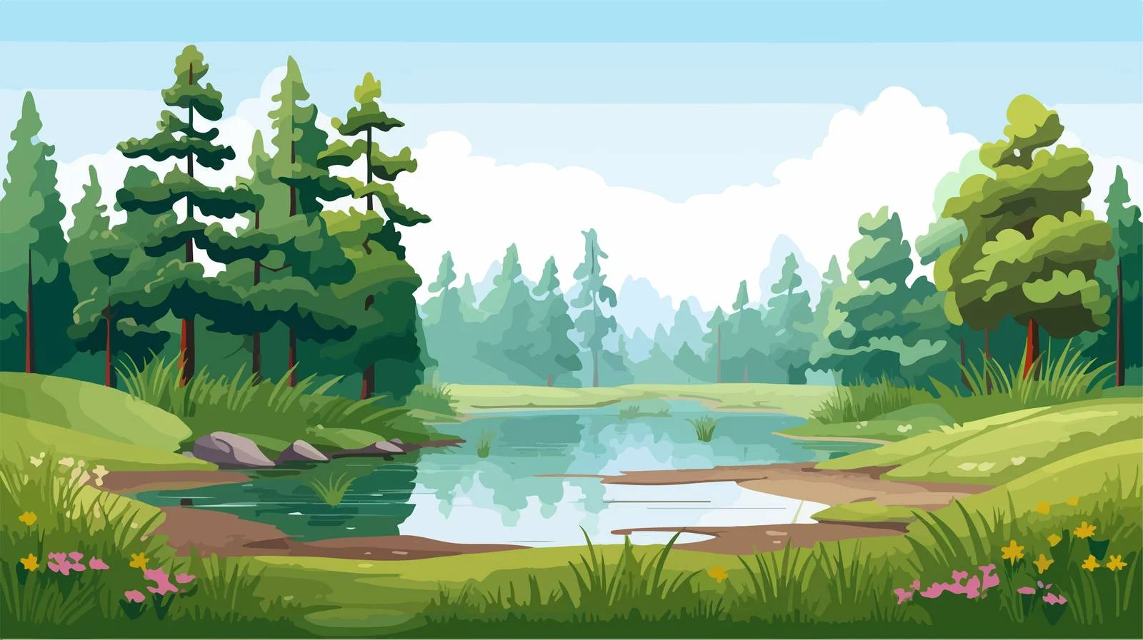 Tranquil Forest Green Landscape with Water — free download from Dotvec