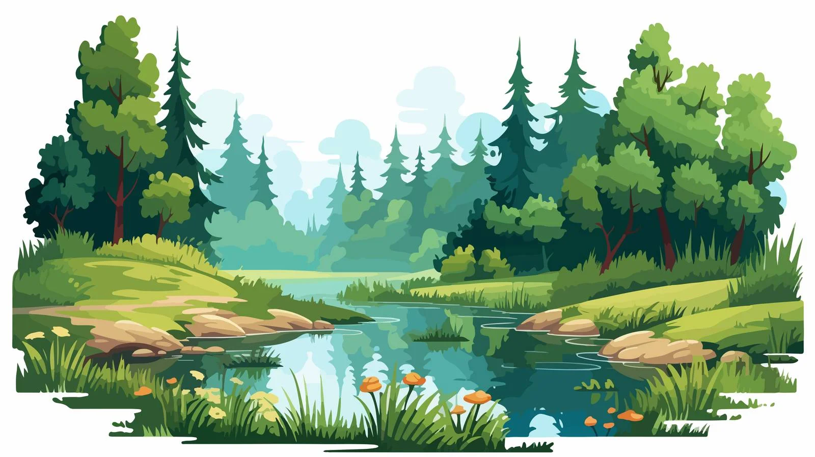 Tranquil Forest, Green Grass, and Water — free download from Dotvec
