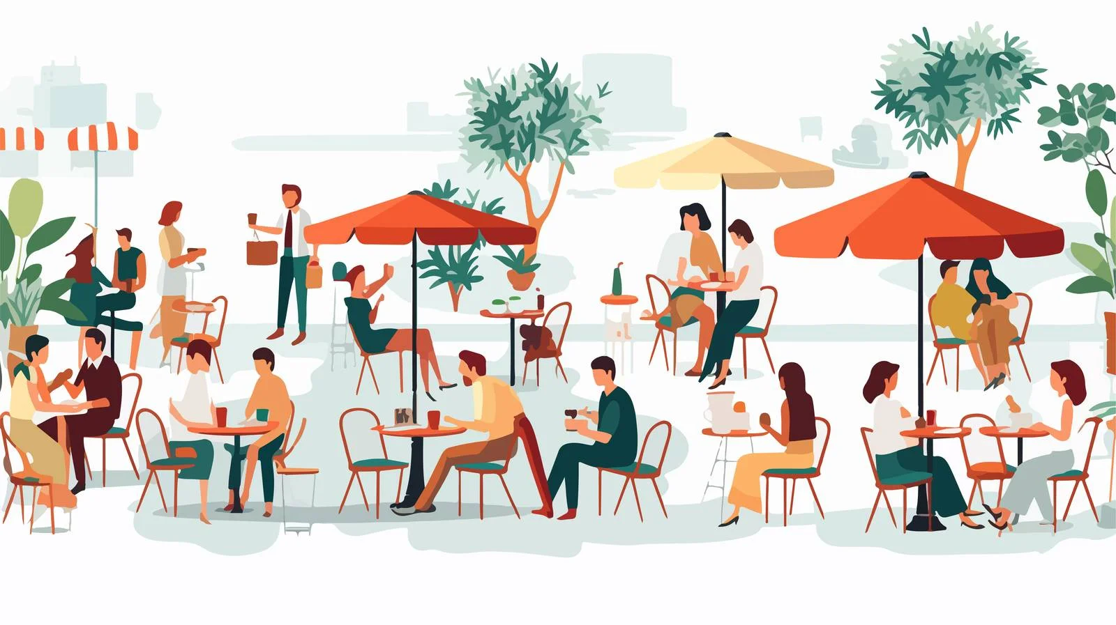 Seaside Cartoon Cafe Scene Enjoyed by Characters — free download from Dotvec