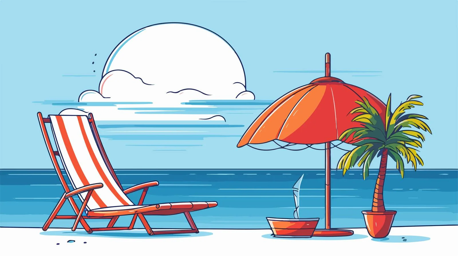 Tranquil Beach Setting with Lounger and Umbrella — free download from Dotvec