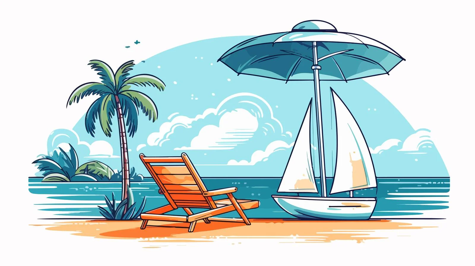 Relaxing Summer Scene with Umbrella and Sunlounger — free download from Dotvec