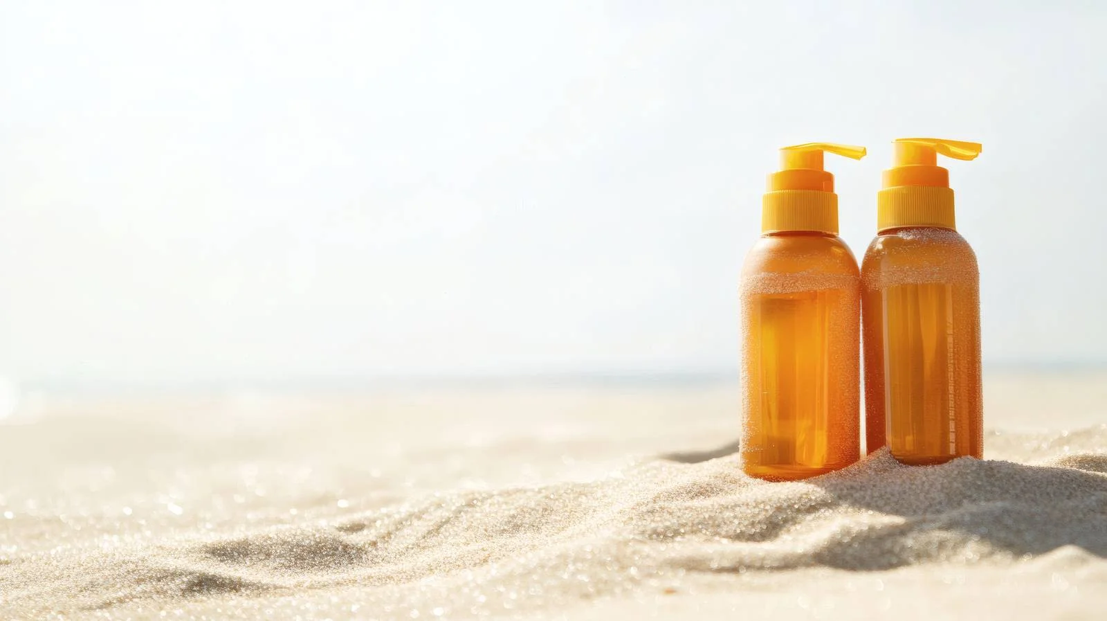 Beach Sunblock Lotion Bottles on Sand — free download from Dotvec