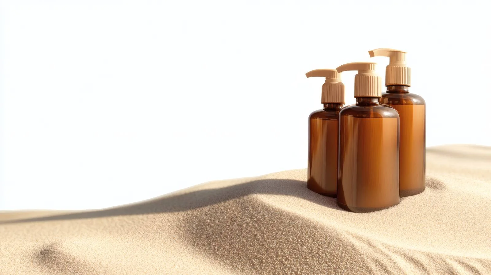 Sunscreen Bottles on Sandy Shoreline Isolated — free download from Dotvec