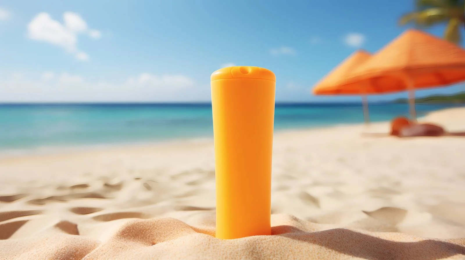 Sunblock lotion on sandy shore white background — free download from Dotvec