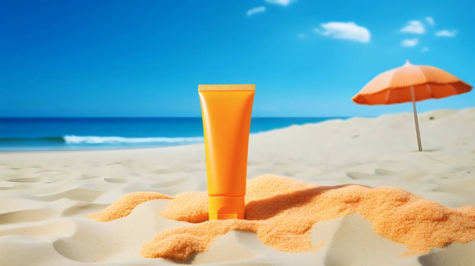 Sunblock lotion on sandy shore with white background — free download from Dotvec