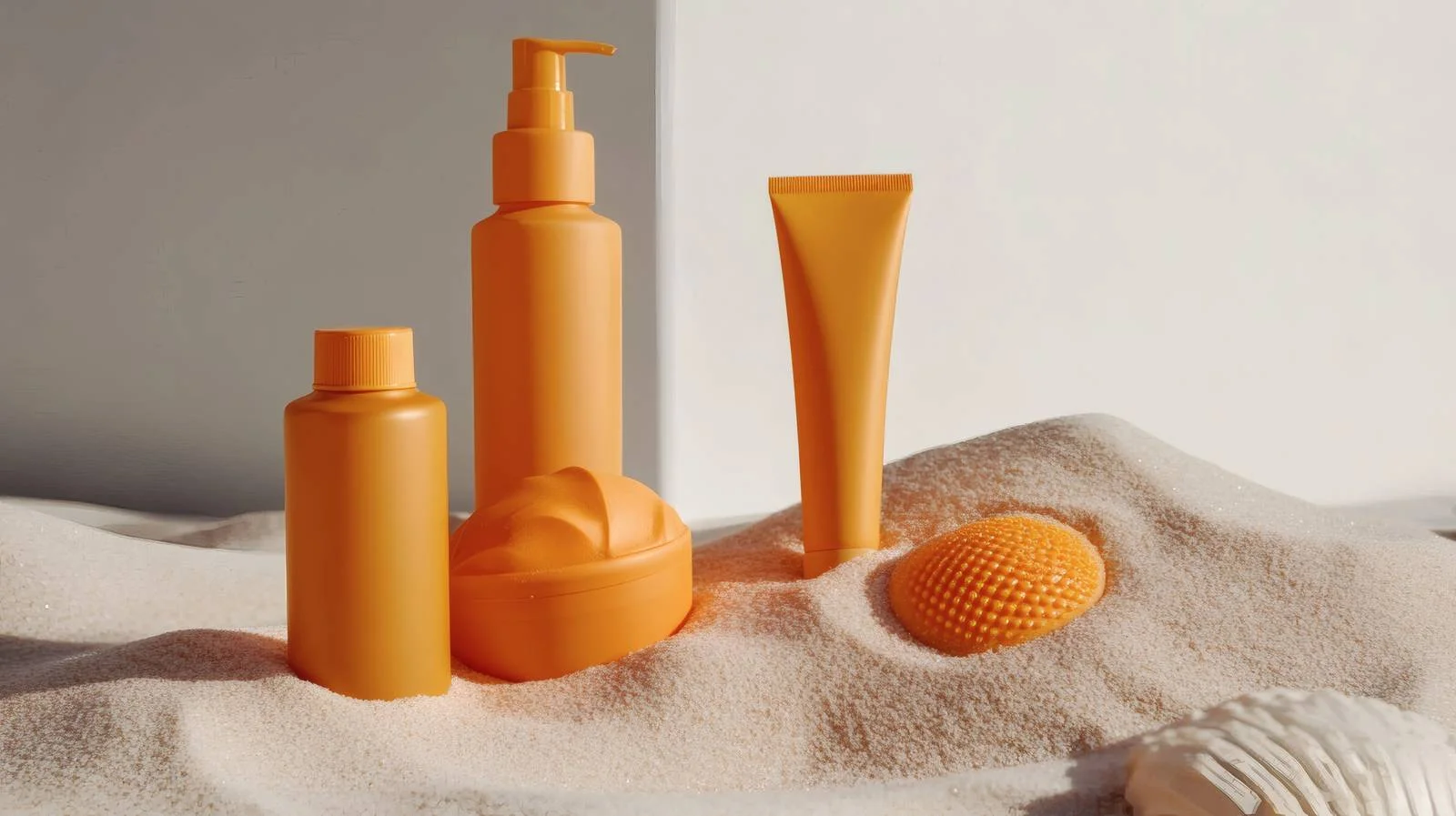 Sunblock Collection Displayed on Sandy Shore — free download from Dotvec