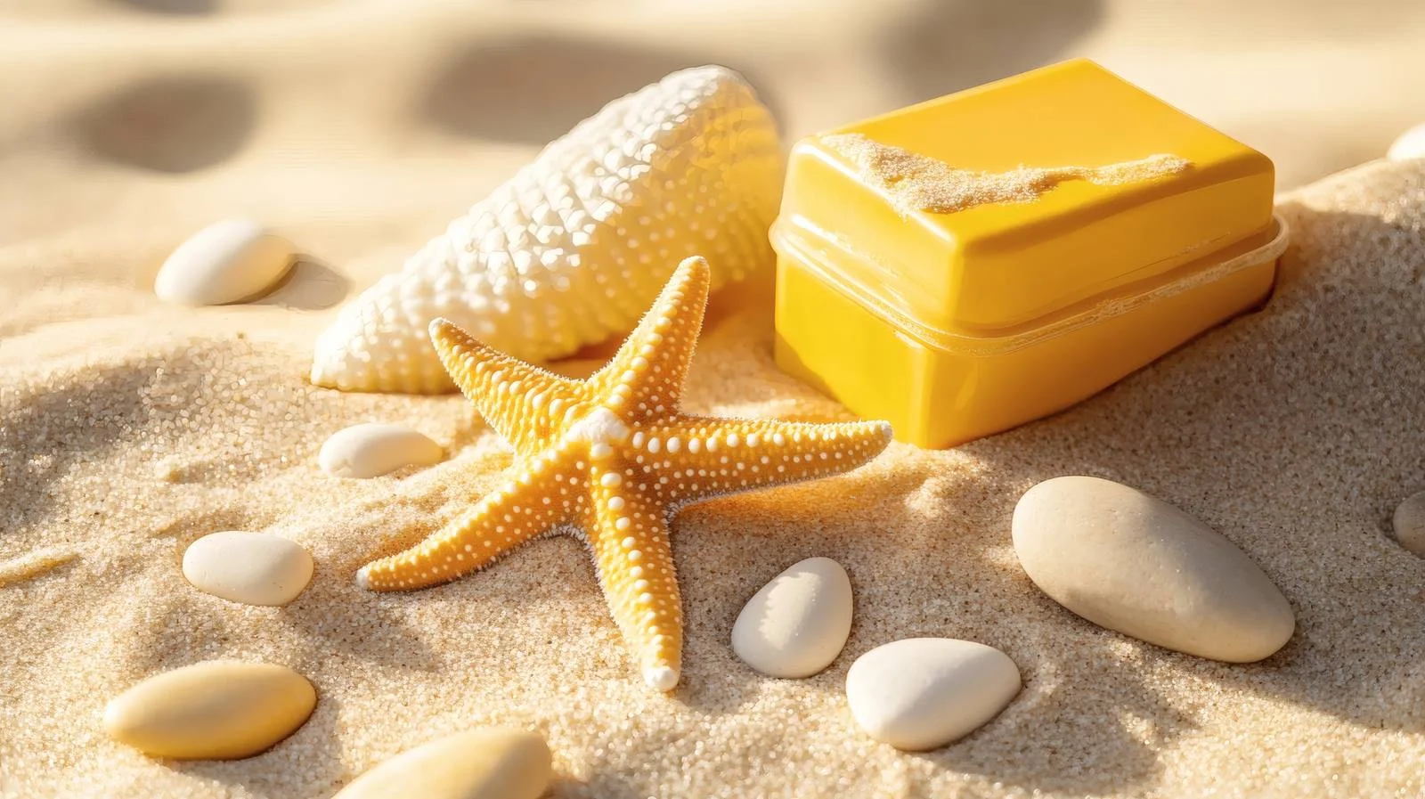Seaside Sunblock, Starfish, and Pebbles Scene – free pebbles image from Dotvec