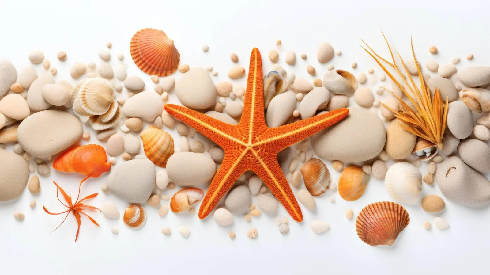 Sunny Beach Scene with Starfish, Sand, and Pebbles – free pebbles image from Dotvec