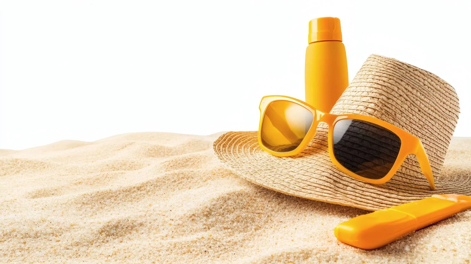 Beach essentials: sunblock, sunglasses, and hat — free download from Dotvec