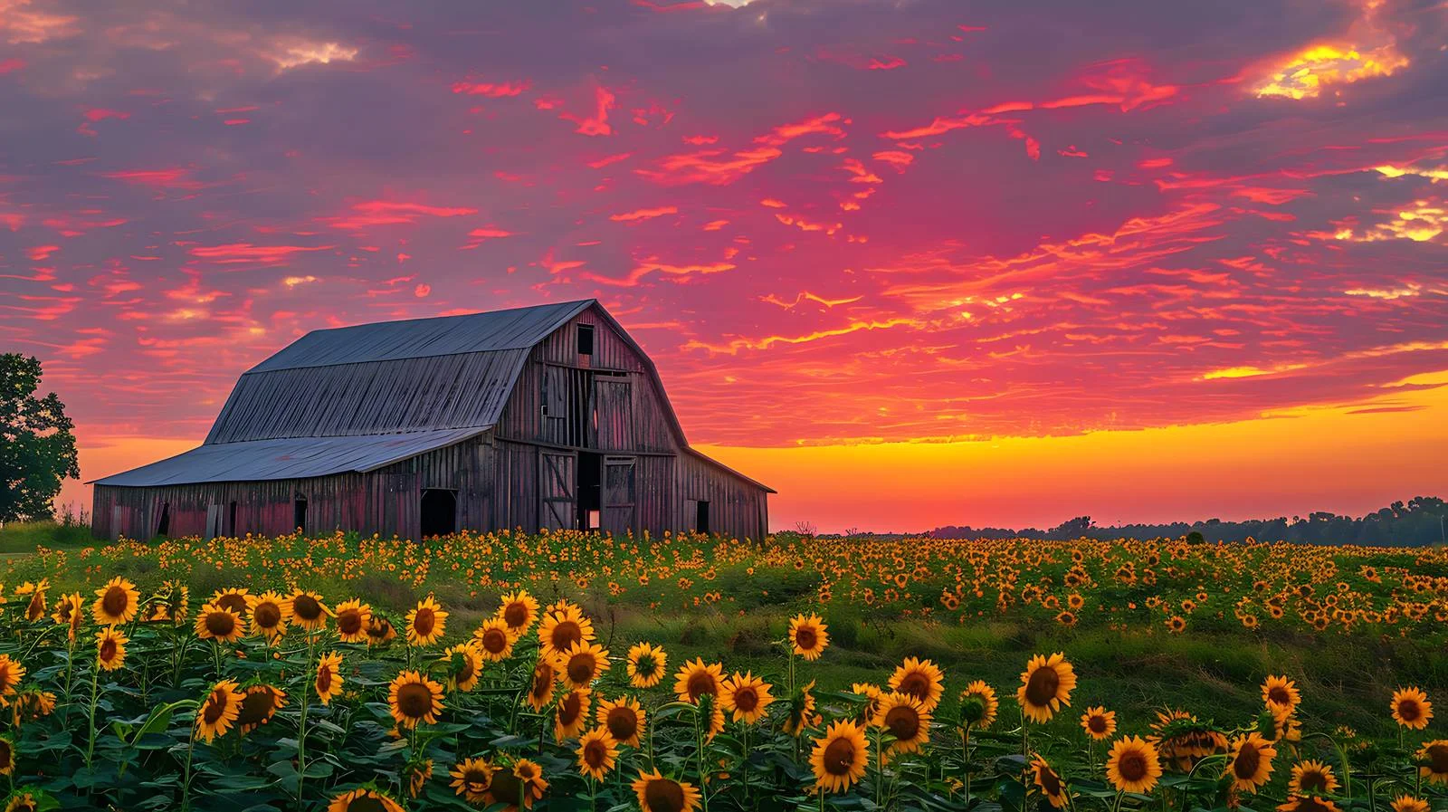 Vivid Sunflower Field and Sunset Sky — free download from Dotvec